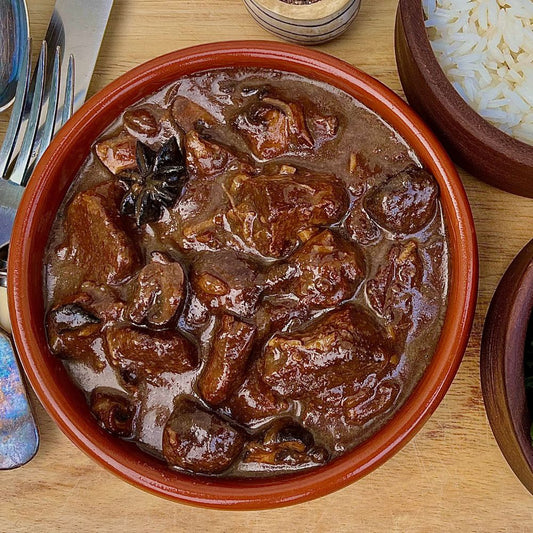 Frozen: Slow-cooked beef with mushrooms, five-spice, star anise and tamarind. Serves two