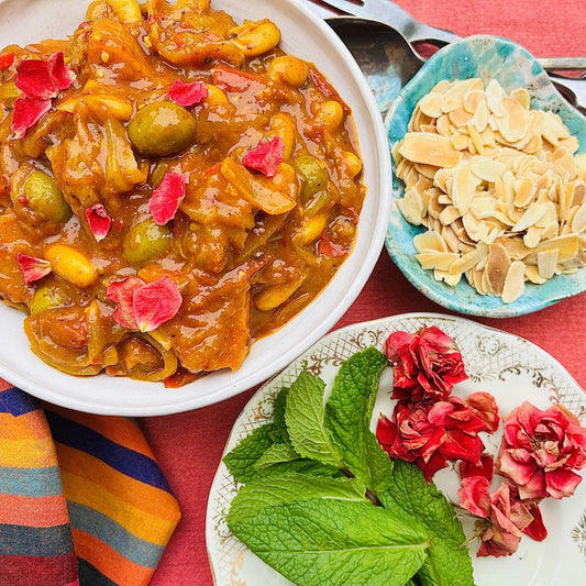 Frozen:  Butternut Squash tagine with green olives, cannellini beans and rose harissa.  Serves two.